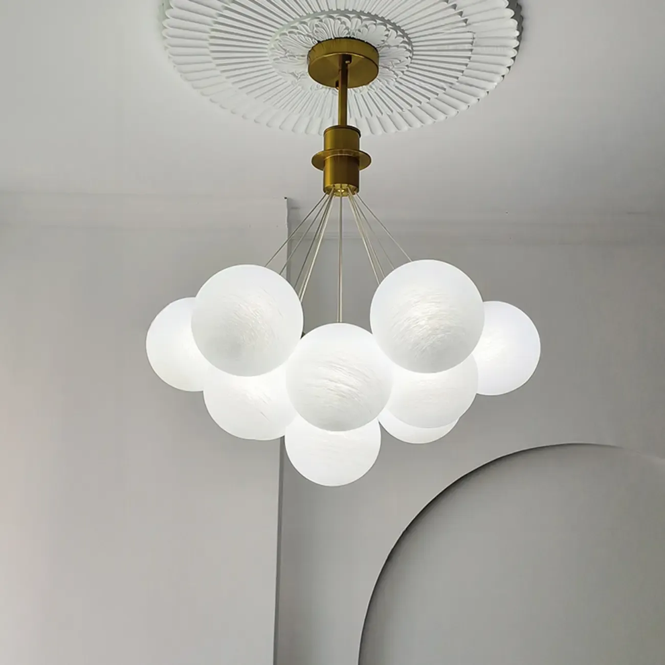 White Matte Glass Shade Multi Globe Light Chandelier
