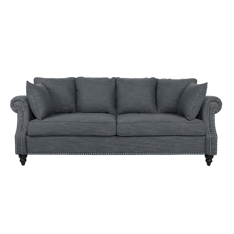Manbow Fabric Pillowback 3 Seater Sofa with Nailhead Trim by Christopher Knight Home