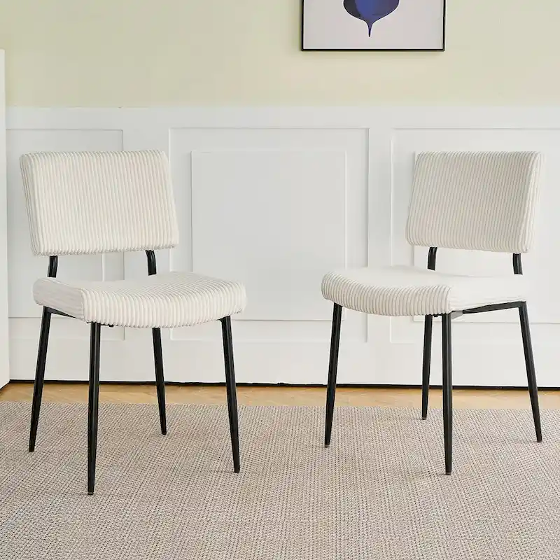 Modern simple velvet dining chair Fabric Upholstered Chairs home bedroom stool back dressing chair black metal legs(set of 2)