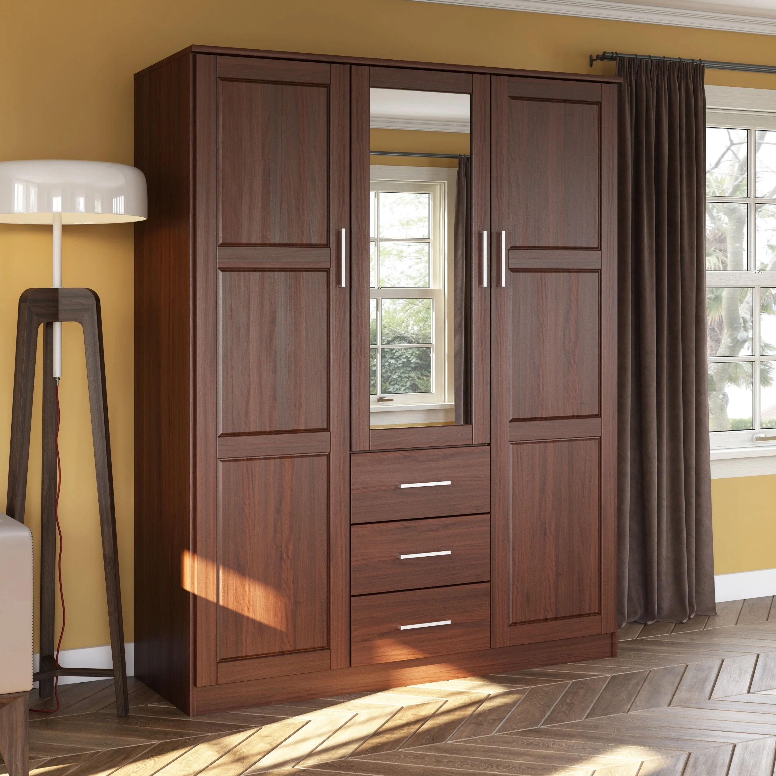 Palace Imports 100% Solid Wood Cosmo 3-Door Wardrobe Armoire with Solid Wood or Mirrored Doors