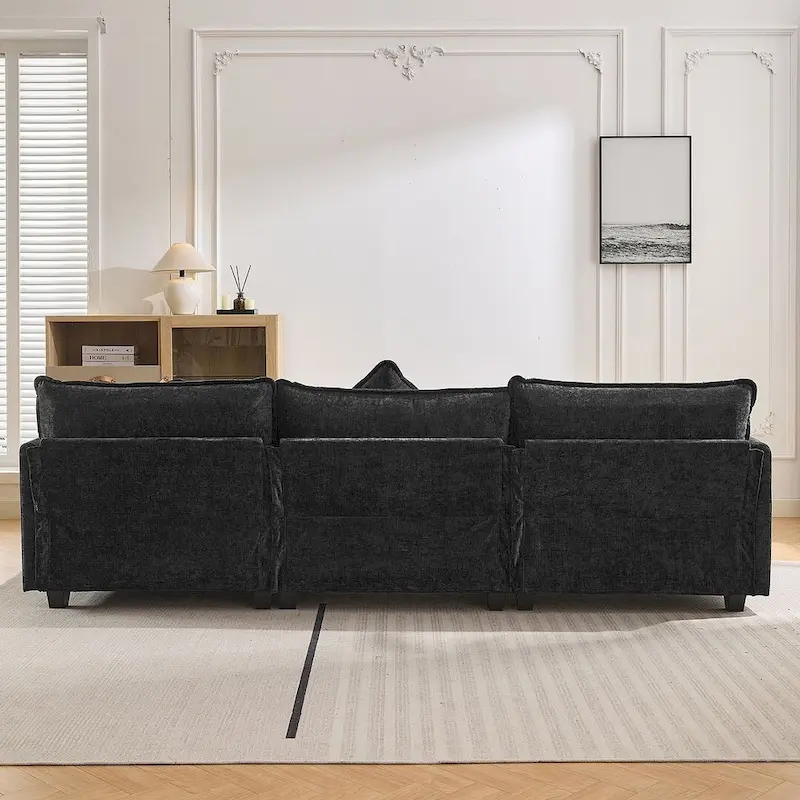 112 Modern L-Shape Chenille Upholstered Sofa with 5 Pillows