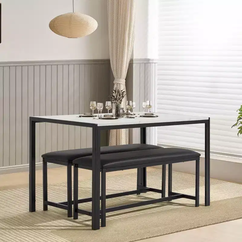 EROMMY Space-Saving Dining Table Set,Featuring a Stylish Faux Marble or Wood Grain Table with Modern Chairs