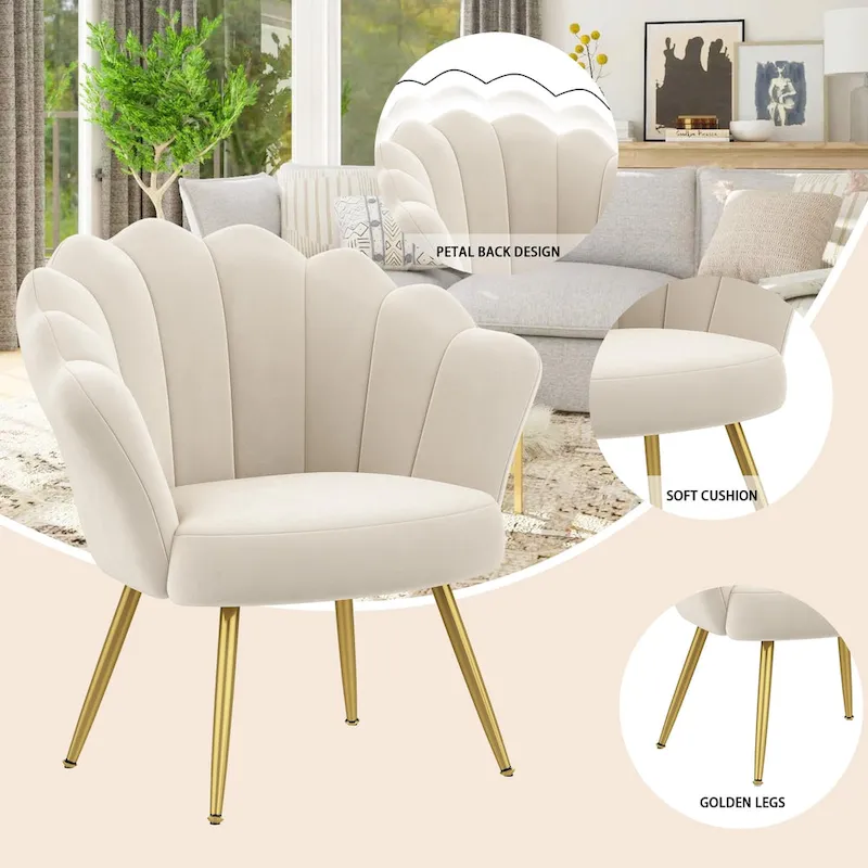 Gold Velvet Shell Accent Chair - Single Seat