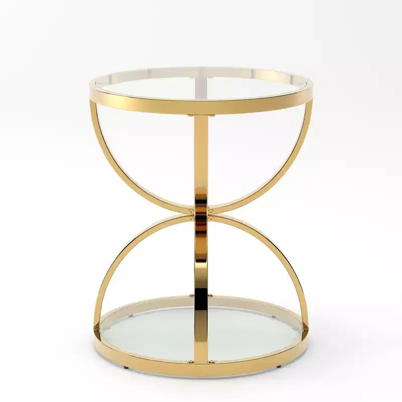 GDFStudio Leda 19.69'' Modern Glass Side Table with 2 Tiers, Ring-Shaped Frames