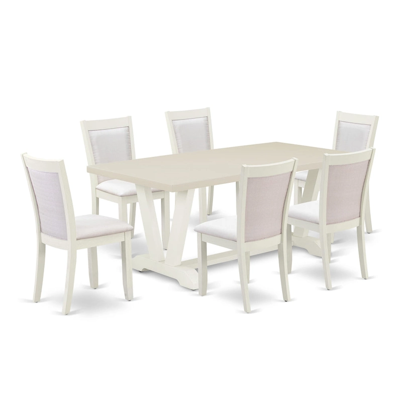 East West Furniture Dining Table Set- a Wooden Table and Cream Linen Fabric Parsons Chairs, Linen White(Pieces Options)