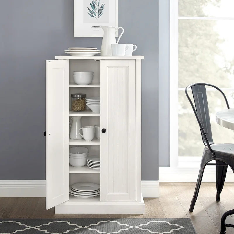Antique White Coastal Double-Door Accent Cabinet