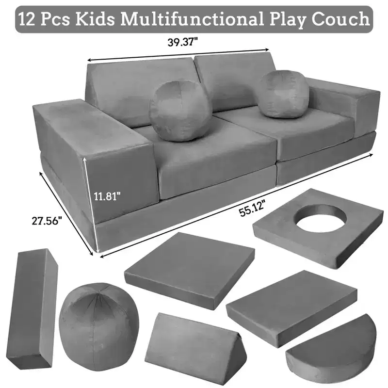 GustoWave Kids Couch 12PCS, Modular Kids Play Couch for Inspiring Child Creativity, Toddler Couch Child Sectional Sofa