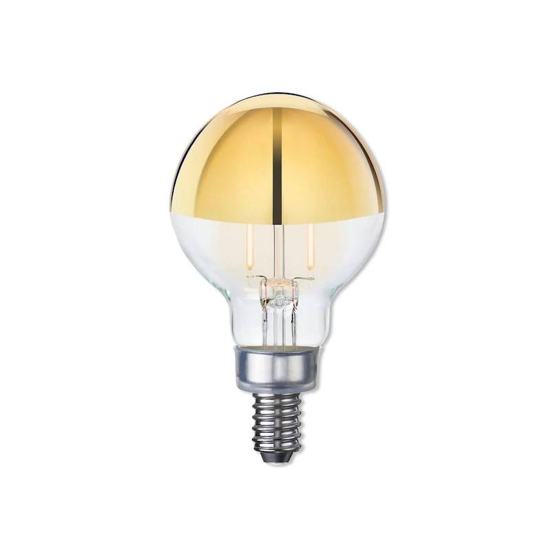 Bulbrite LED Filament Pack of (4) 2.5 Watt Dimmable G16 Light Bulb with Half Gold Glass Finish and Candelabra (E12) Base