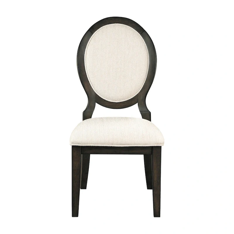 20 Inch Dining Chair, Set of 2, Oval Padded Back, Polylinen Cream Fabric