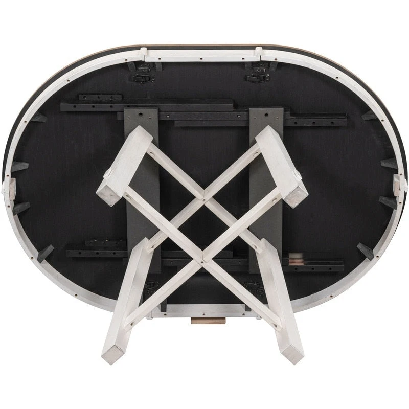 Farmhouse Round Extendable Dining Table with 16 Leaf Wood