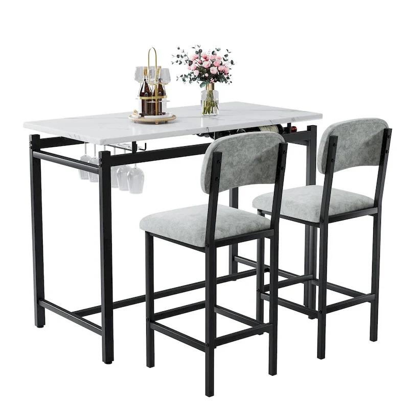 Modern Style 3-Piece Dining Set with Rectangular Table and 2 Upholstered Dining Chairs