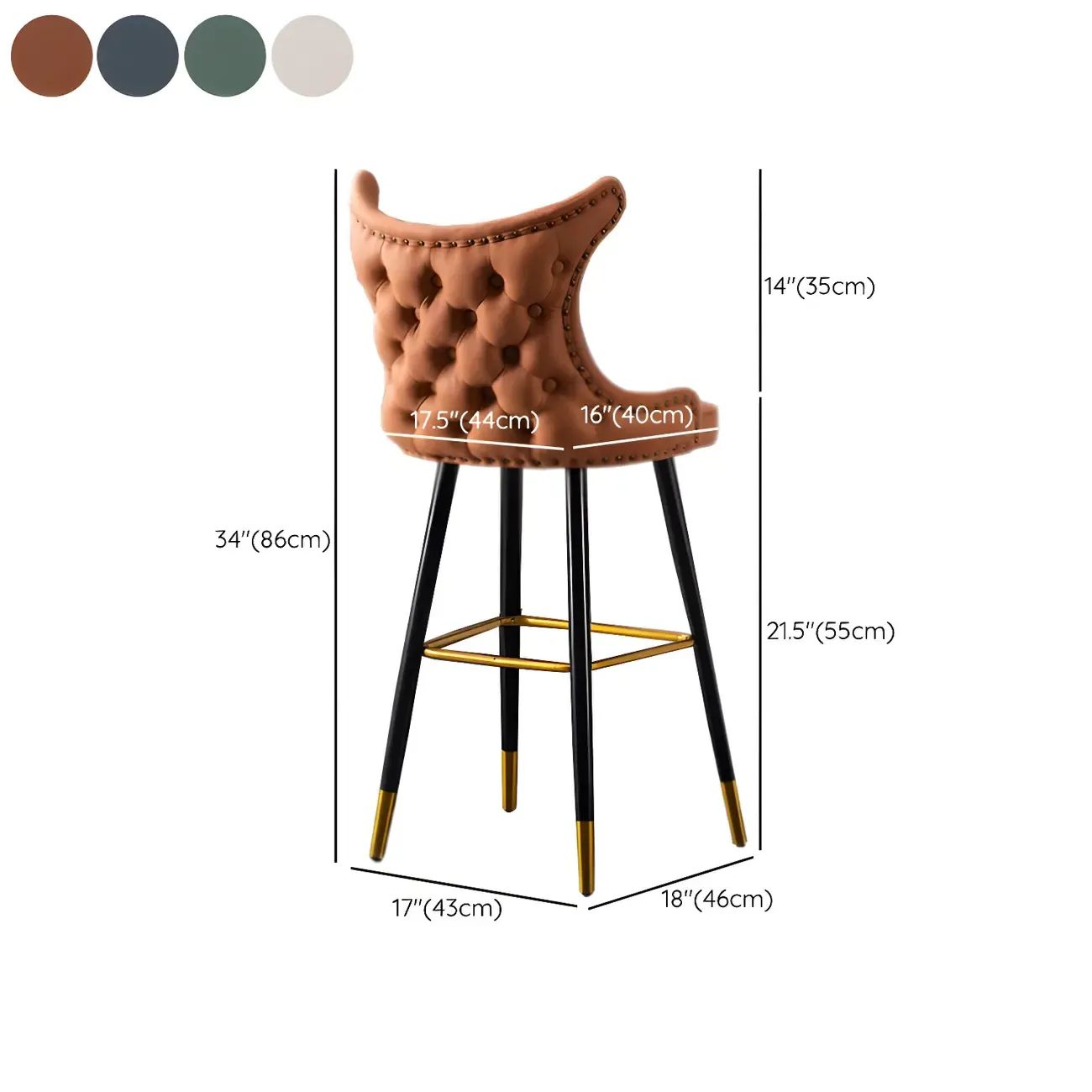 Velvet Upholstered Wingback Counter Height Bar Stools