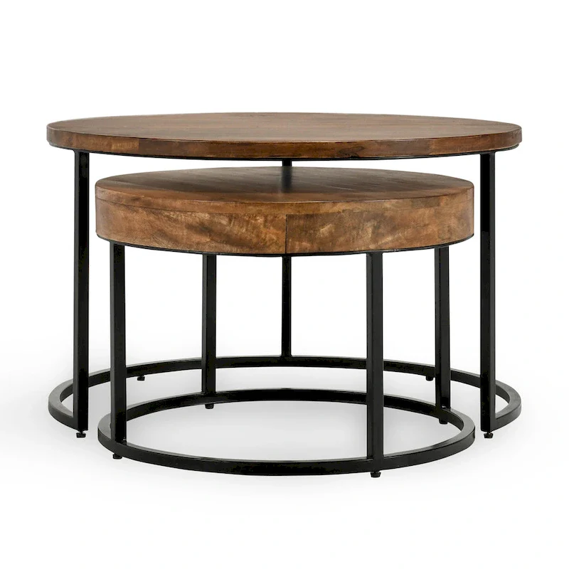 Classic Home Emma Set of 2 Nesting Tables in Natural Brown