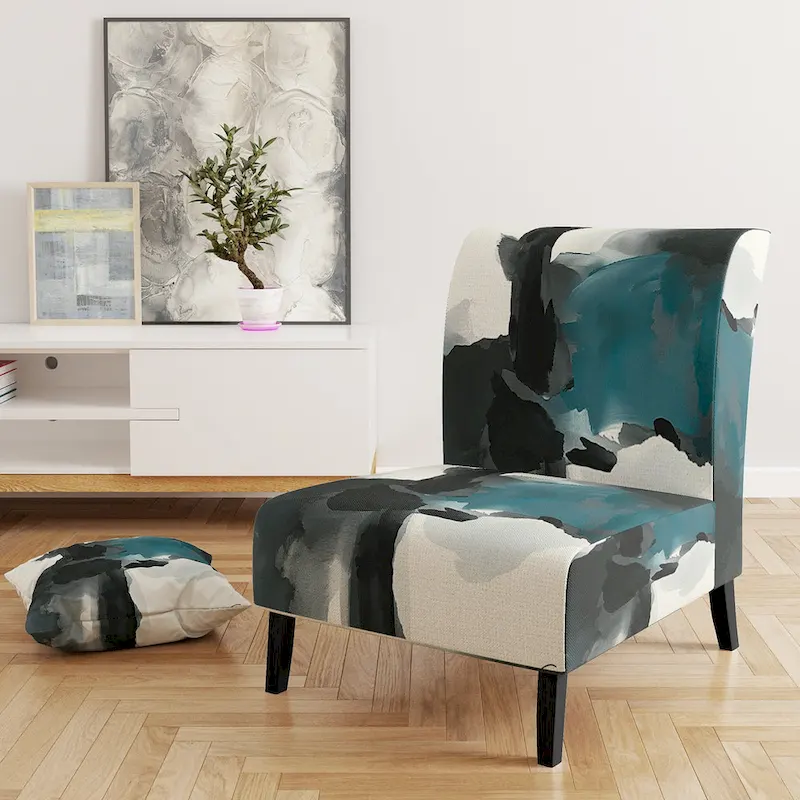 Geometric Black And Teal IV Upholstered Accent Chair