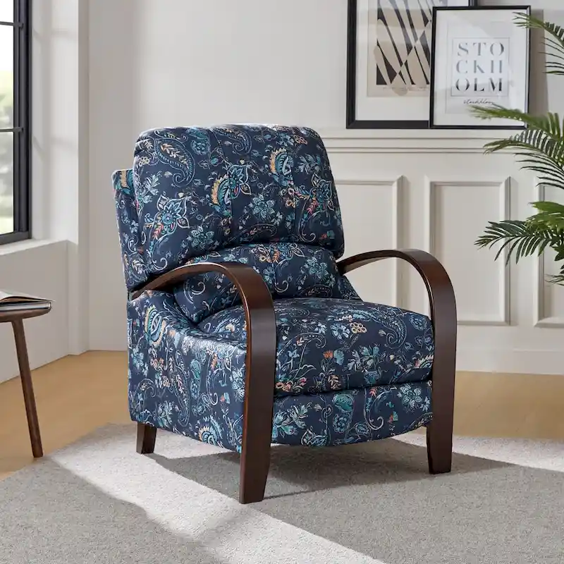 Red / Blue / Grey Floral Polyester Manual Recliner with Curved Arms - Single Use