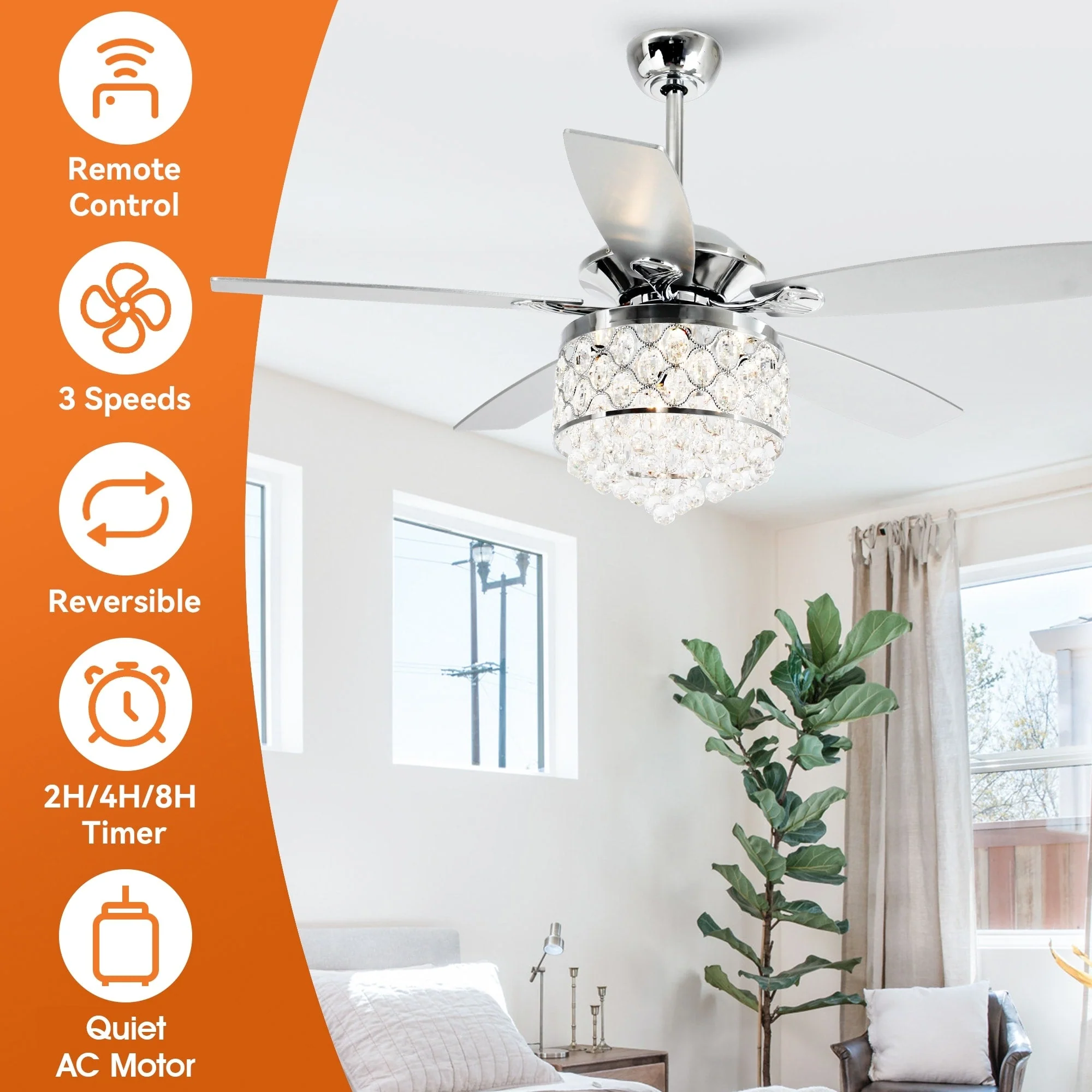 Chrome/ Crystal 4-light Chandelier/ Ceiling Fan with Remote