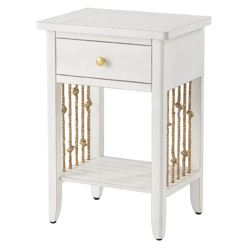COSIEST Distressed White End Table with Drawer - 14 D x 18 W x 26.4 H