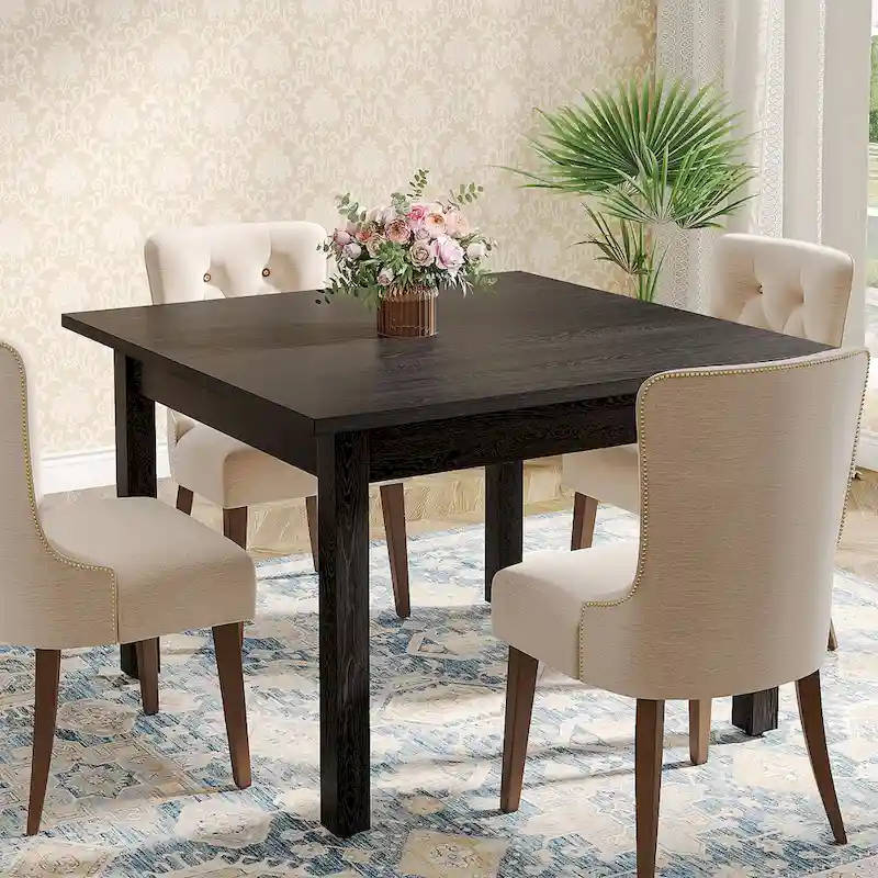 Rustic Brown Square Dining Table for 2-4 with Solid Wood Legs