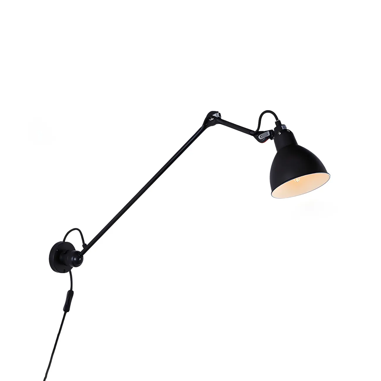 White Inner Shade Black Metal Swing Arm Wall Light