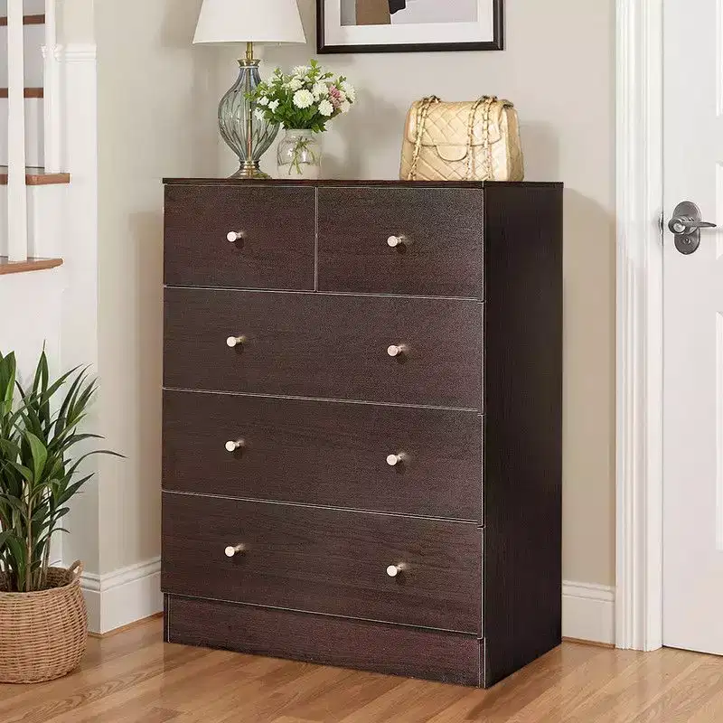 Karl Home 5-Drawer Dresser for Bedroom and Chest of Drawers with Sturdy Construction Wood Storage Organizer for Closet brown