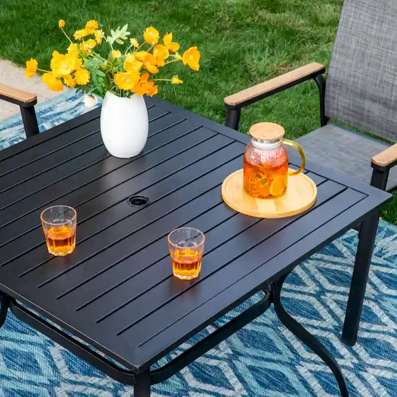 MAISON ARTS 5/6 Pieces Patio Dining Set, 4 x Aluminium Stackable Dining Chairs and 1 x Metal Table