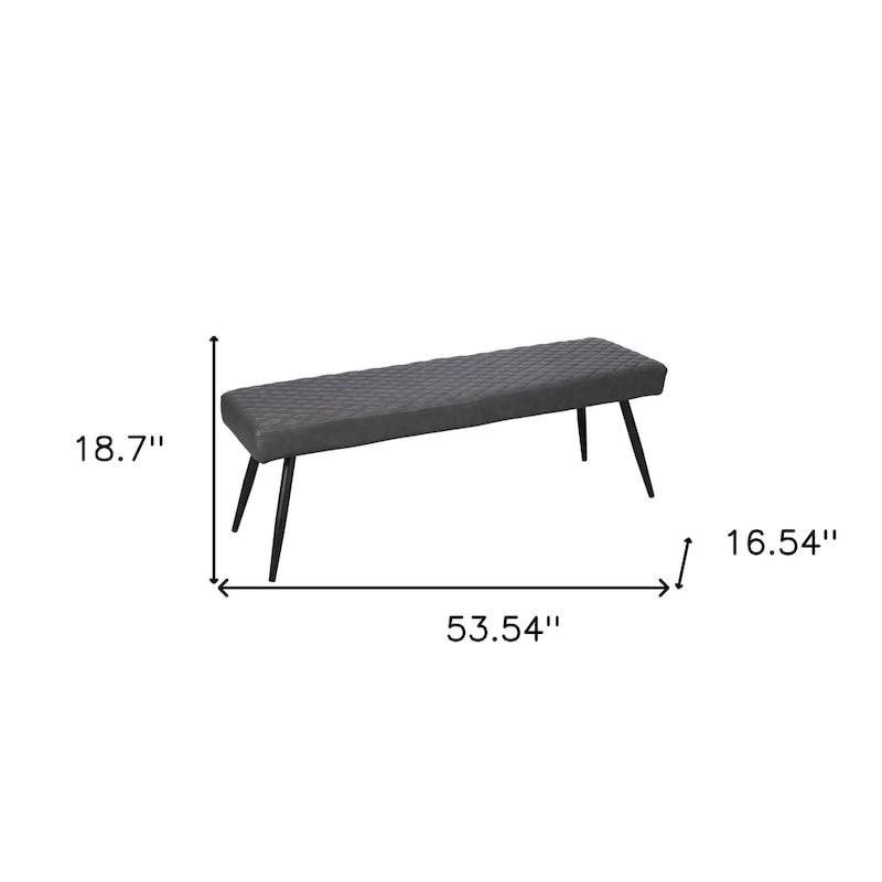 HomeRoots 54 Dark Gray and Black Faux Leather Upholstered Dining Bench - 53.54' X '18.7' X '16.54