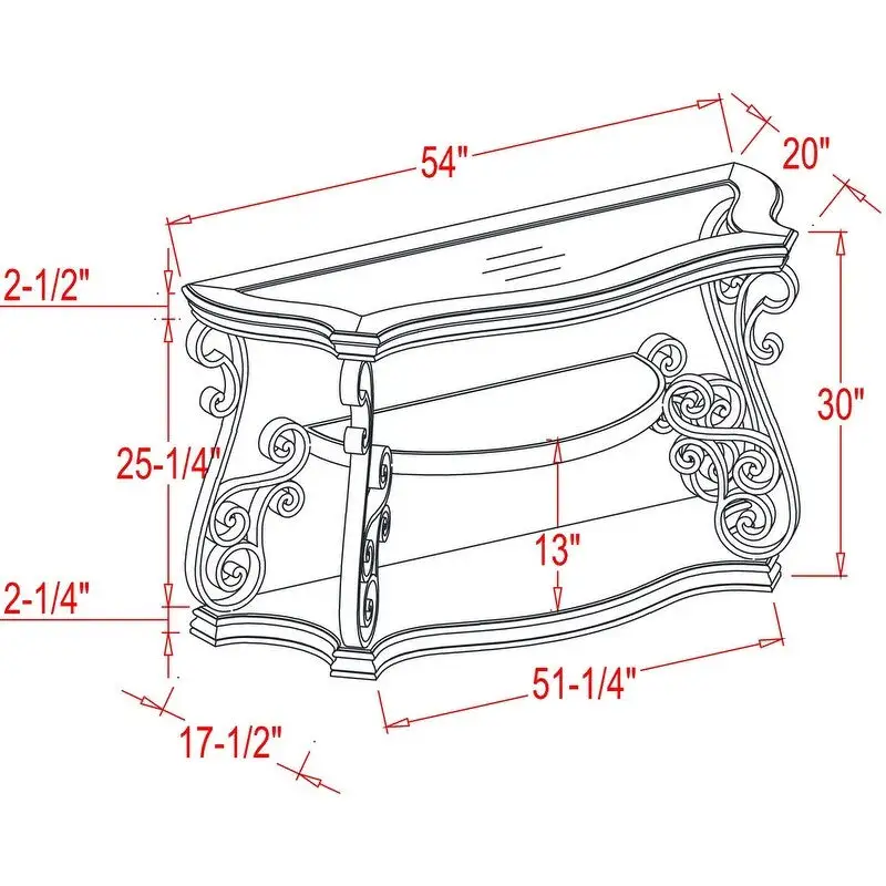 Traditional Retro Console Table with Tempered Glass Top and Middle Shelf