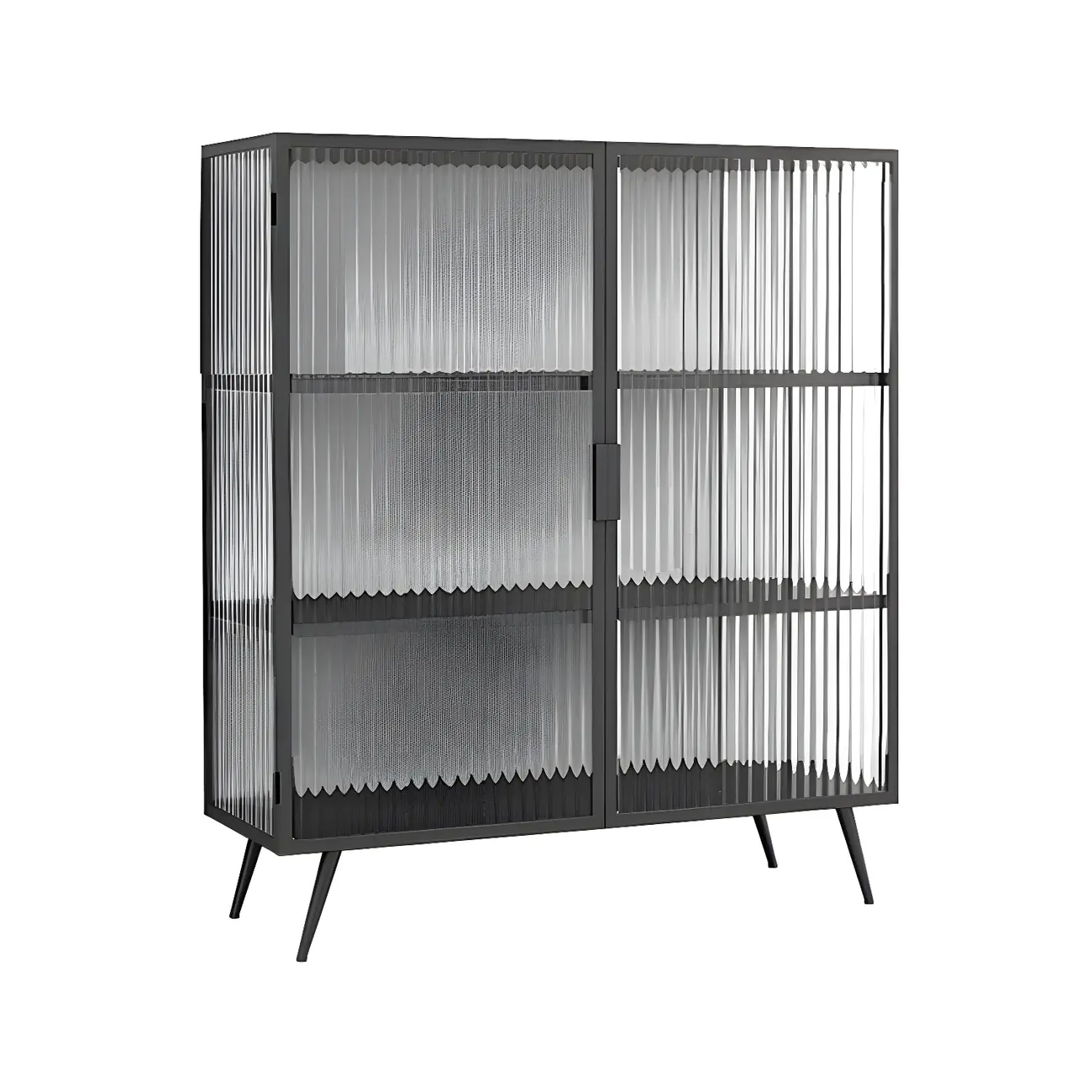 Sleek Black Metal Square Glass Display Cabinet