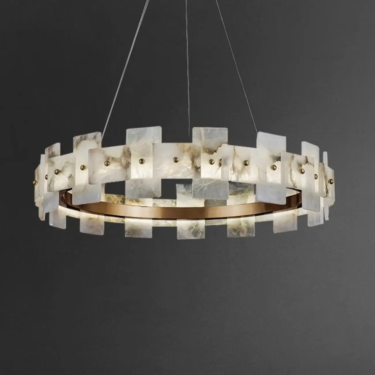 Geometric Gold-White 1-Tier Stone LED Chandelier