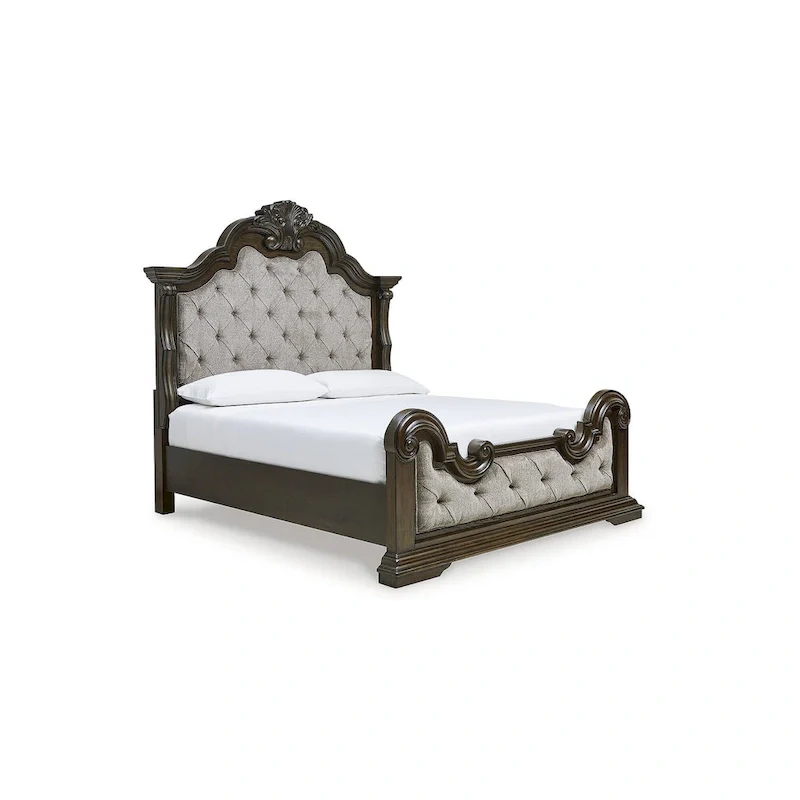 Signature Design Maylee Dark Brown/Gray Upholstered Panel Bed