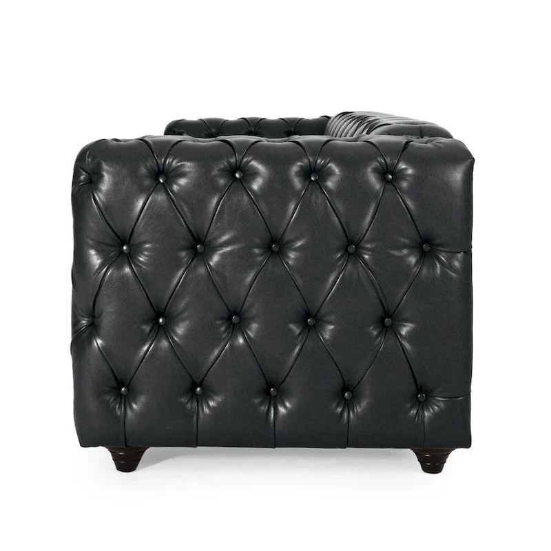 Black Faux Leather Button Tufted Sofa - Single Seater