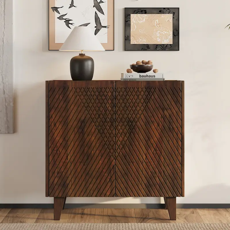Mango Wood Storage Cabinet with Adjustable Shelf and Two Doors