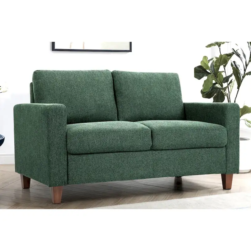 Upholstered Loveseat with Square Arms – Beige / Green / Orange / Grey, Mid-Century Modern, Seats 2