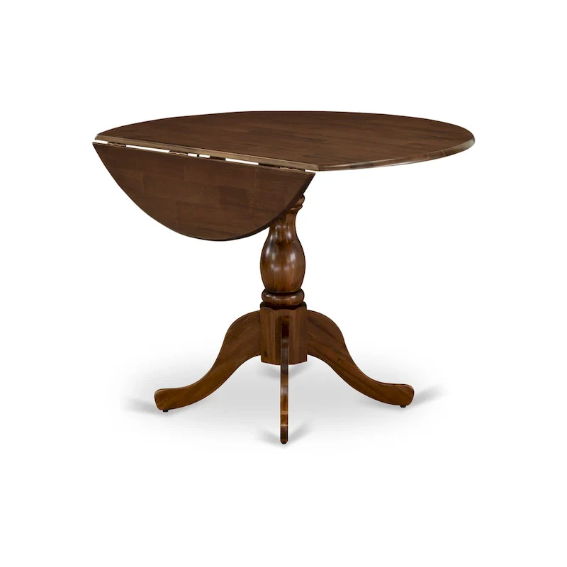 East West Furniture Dublin Modern Kitchen Table - a Round Dining Table Top with Dropleaf & Pedestal Base, (Finish Option)