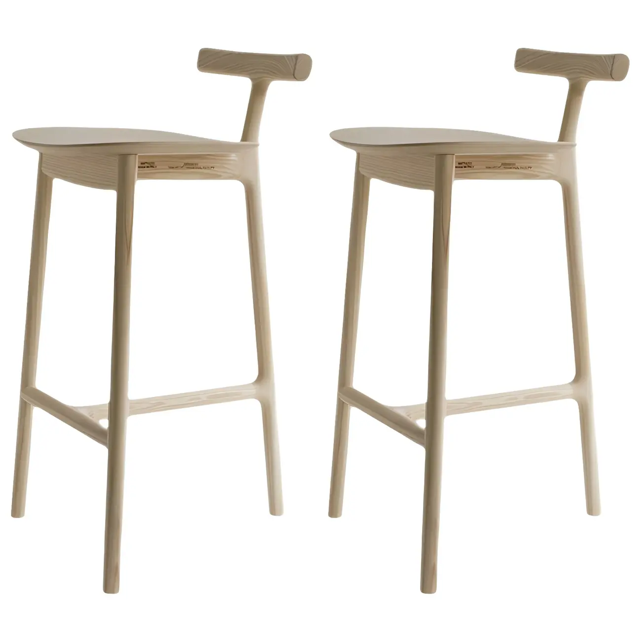 Natural Tripod Ash Wood Fabric Armless Bar Stool