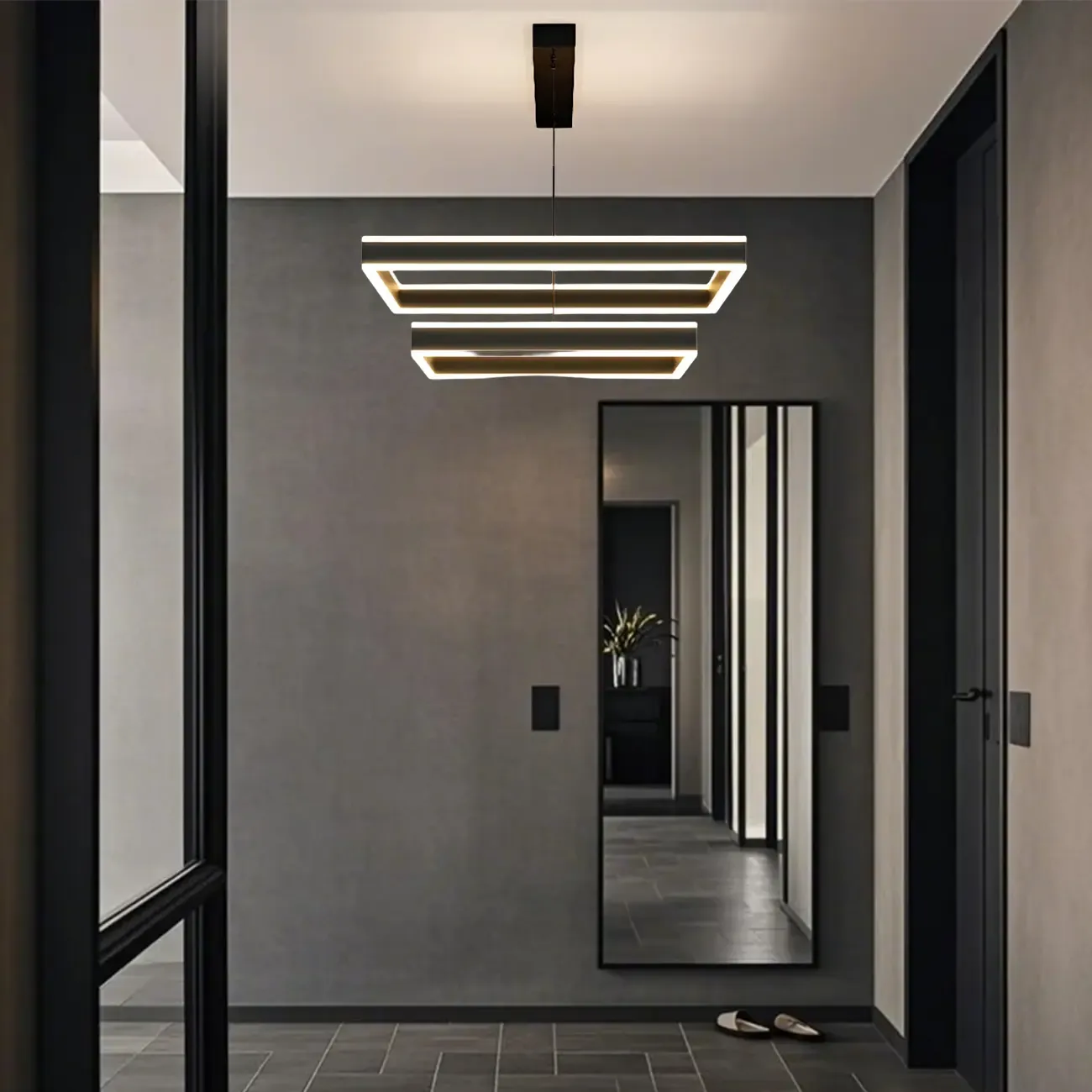 Modern 3-Tier Linear Square Dimmable LED Chandelier