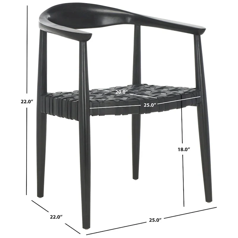 SAFAVIEH Birtie Woven Leather & Solid Wood Accent Chair (Fully Assembled) - W25 x D22 x H22 - 25Wx22Dx22H