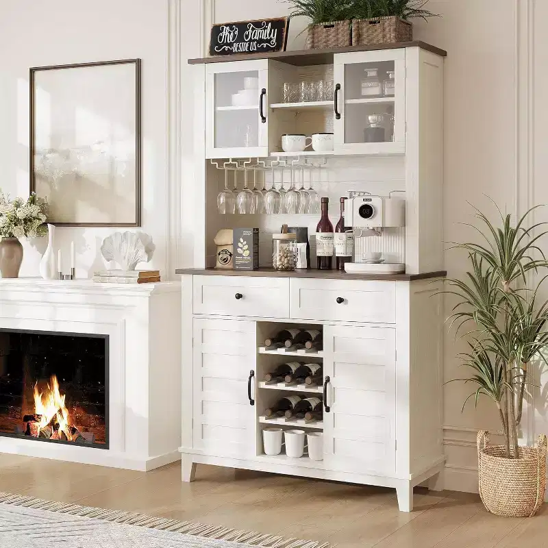 Tall Kitchen Pantry 72in, Large Kitchen Storage Canibet with Hutch and Microwave Stand,2 Drawers, Pantry Cabinet with Shelves for Home, Dining Room