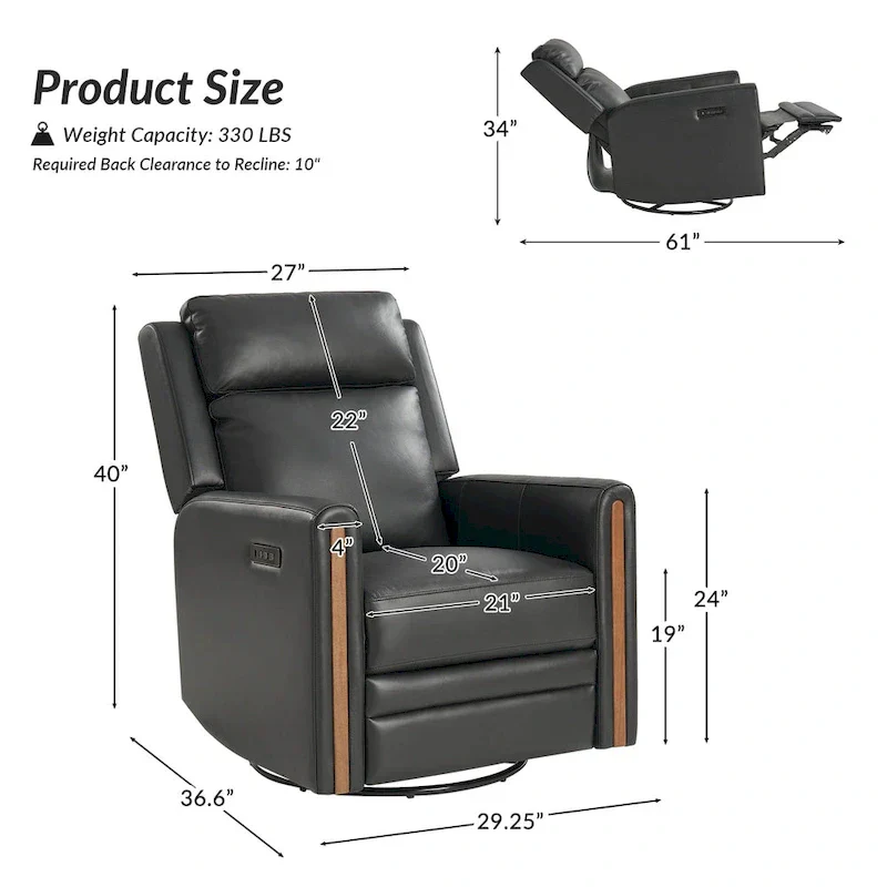 Jaime Modern Genuine Leather Power Rocking Swivel Recliner with Adjustable Headrest and Footrest Set of 2 by HULALA HOME