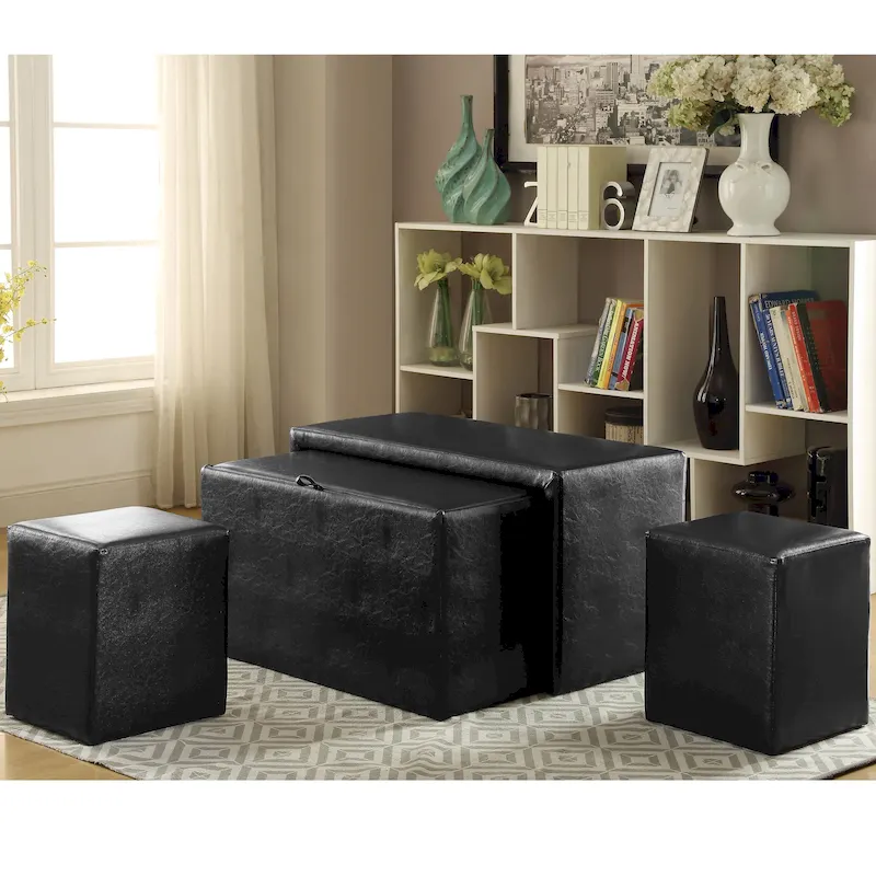 Cole Contemporary Faux Leather 4-Piece Nesting Bench and Ottoman Set by Furniture of America