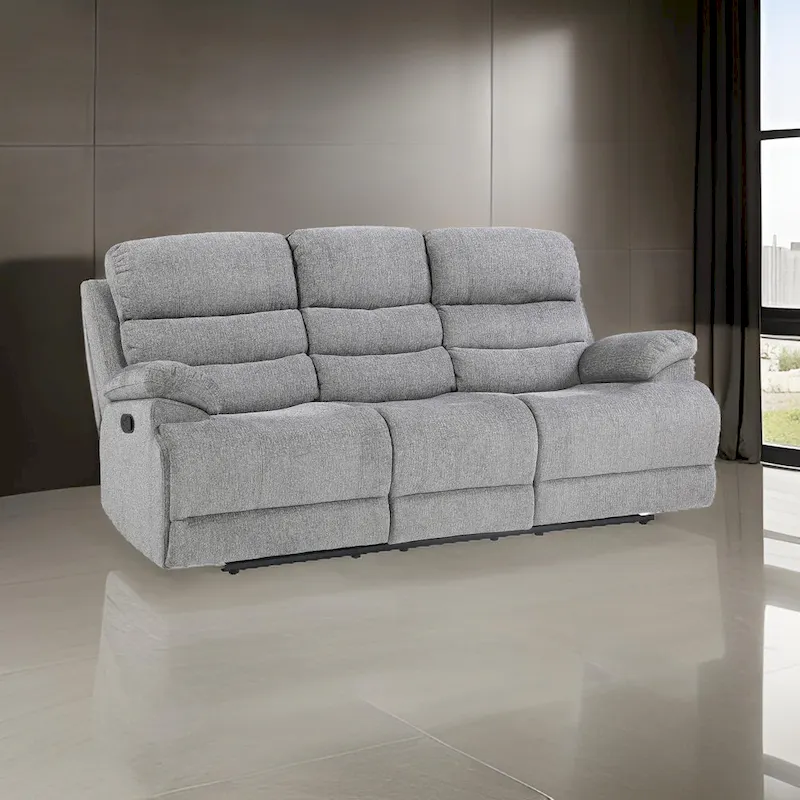 Gray Chenille Manual Double Recliner Sofa, 2-Seat