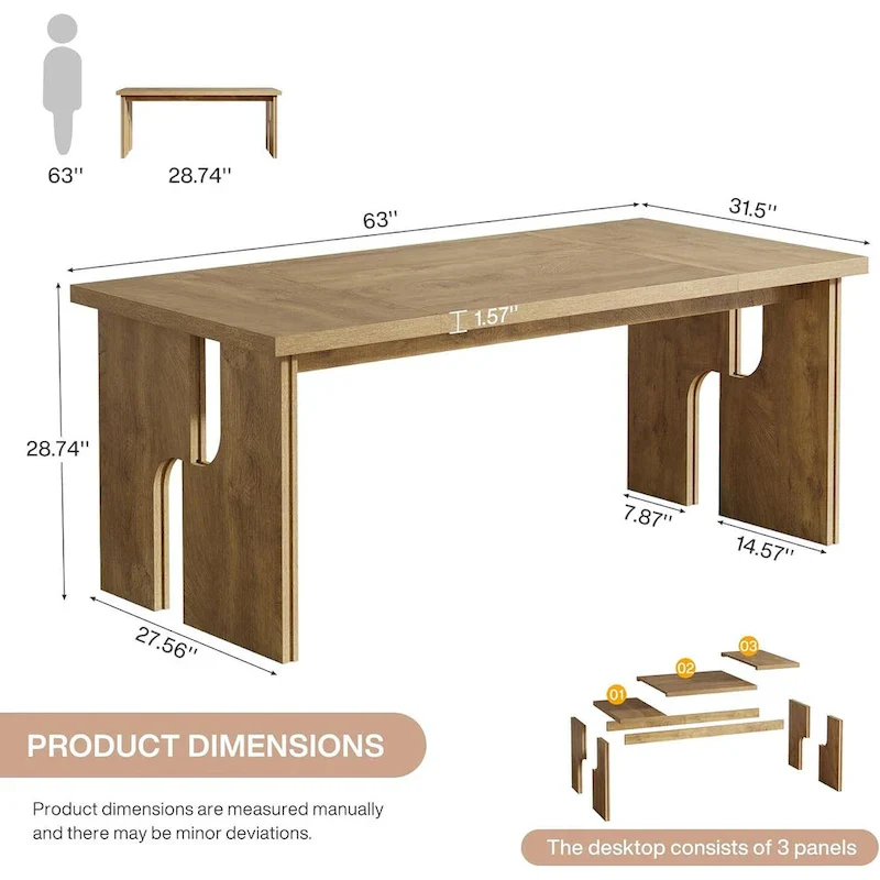 63 Dining Table Rectangle Kitchen Table with Modern Aesthetic Legs