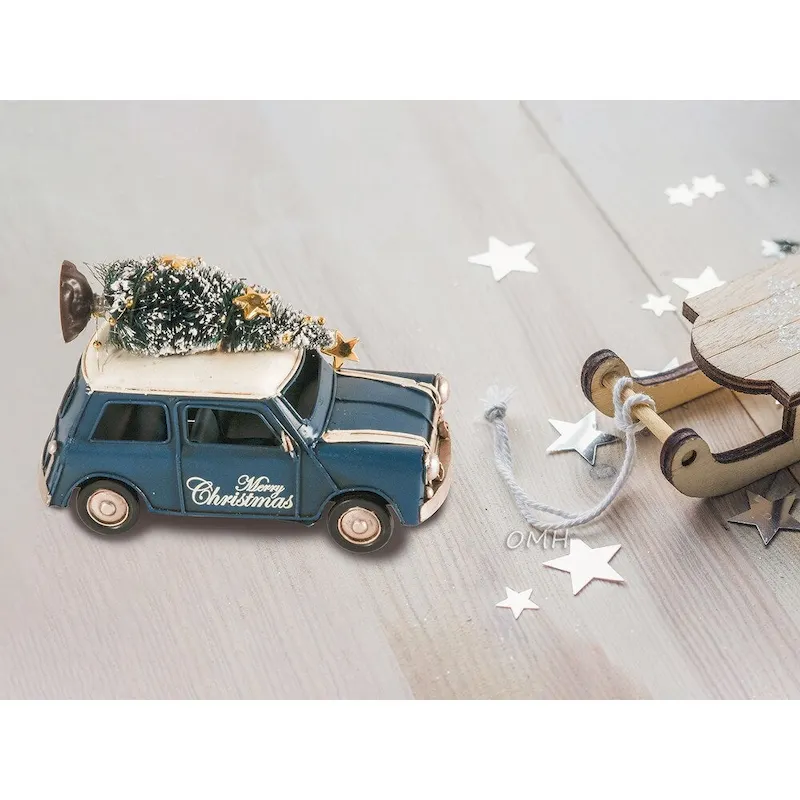 Handmade 1960s Mini Cooper Christmas Car Model Set of 2