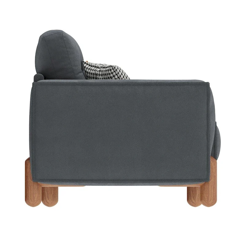 Modern Teddy Fabric Upholstered Sofa w/ Wood Legs and 2 Pillows