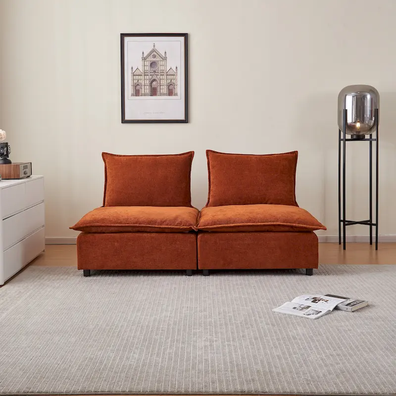 Chenille Upholstered Armless Modular Sectional Sofa, Free Combination