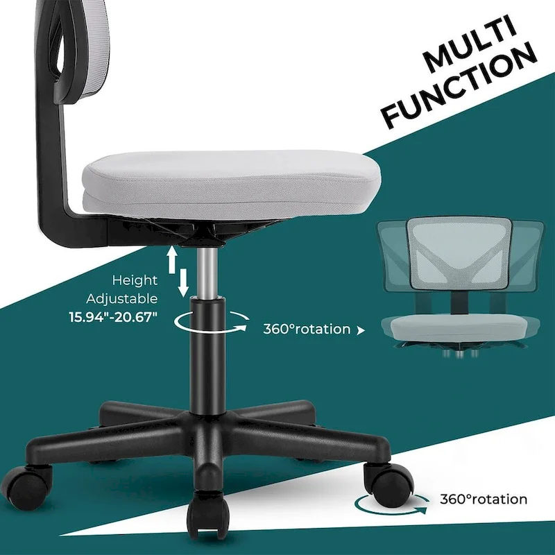 Armless Small Office Desk Chair with Back