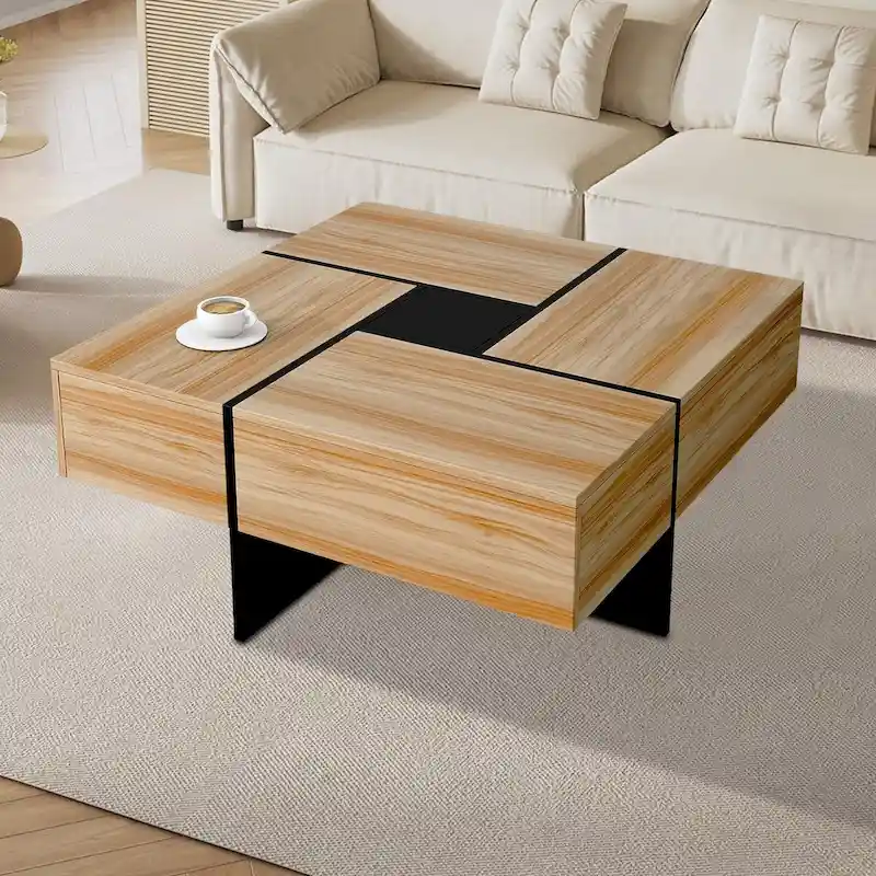 Unique Stylish Wooden Coffee Table with Sliding Extended Table Top