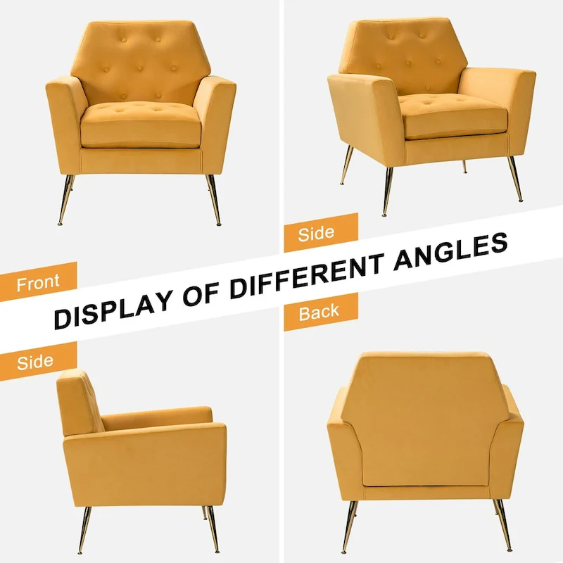 Velvet Tufted Accent Armchair with Gold Metal Legs – 250lbs Capacity
