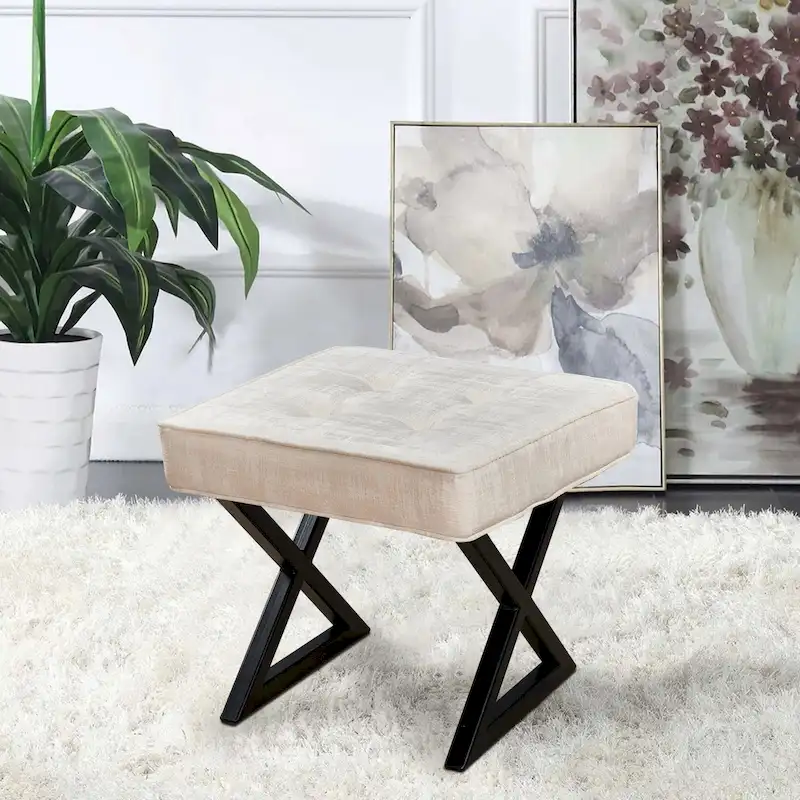 Textured Velvet Ottoman Vanity Stool 18X18X17