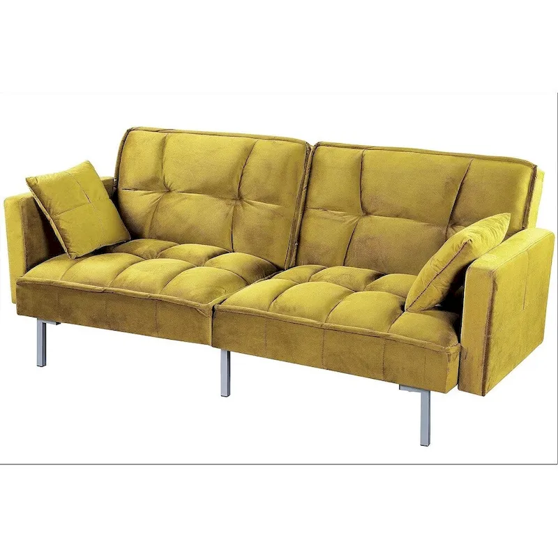 Regal Convertible Sleeper Sofa Bed Velvet Pull Out Couch with Mid-Century Style Tufted Design and Metal Legs